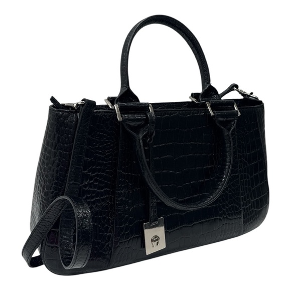 Etienne Aigner Black Crocodile-Embossed Satchel - Picture 4 of 14